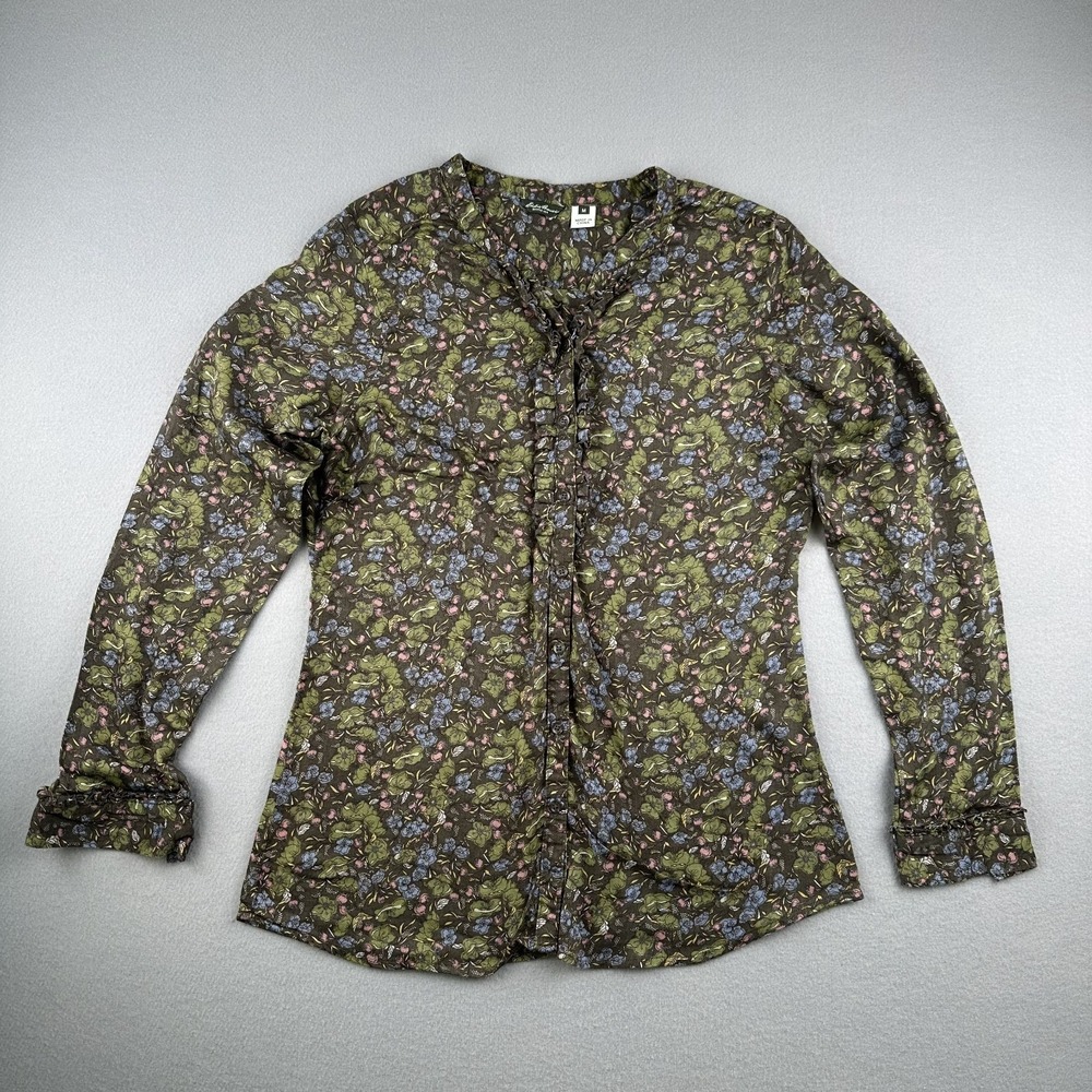Eddie Bauer Women's M Long-Sleeve Dark Woodland Floral Button-Down Blouse Shirt
